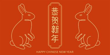 Kırmızı arka planda altın tavşan, 2023 Tavşan Yılı