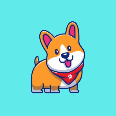 Cute Corgi With Scarf Cartoon Vector Icon Illustration. Animal Nature Icon Concept Isolated Premium Vector. Flat Cartoon Style