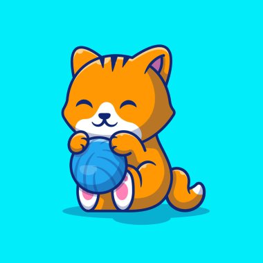 Cute Cat Playing Ball Cartoon Vector Icon Illustration. Animal Sport Icon Concept Isolated Premium Vector. Flat Cartoon Style
