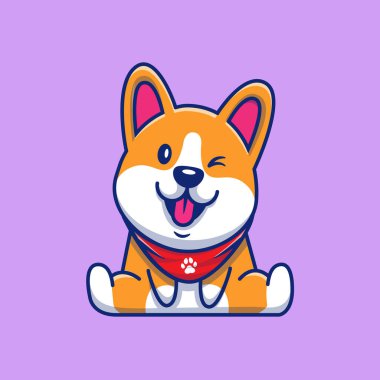 Cute Corgi Sitting Cartoon Vector Icon Illustration. Animal Nature Icon Concept Isolated Premium Vector. Flat Cartoon Style