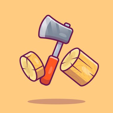 Ax Splitting Wood Cartoon Vector Icon Illustration. Nature EquipmentIcon Concept Isolated Premium Vector. Flat Cartoon Style
