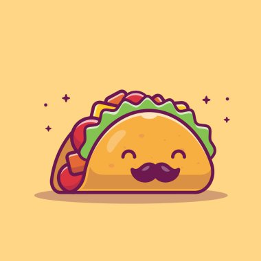 Cute Mustache Taco Cartoon Vector Icon Illustration. Food Object Icon Concept Isolated Premium Vector. Flat Cartoon Style
