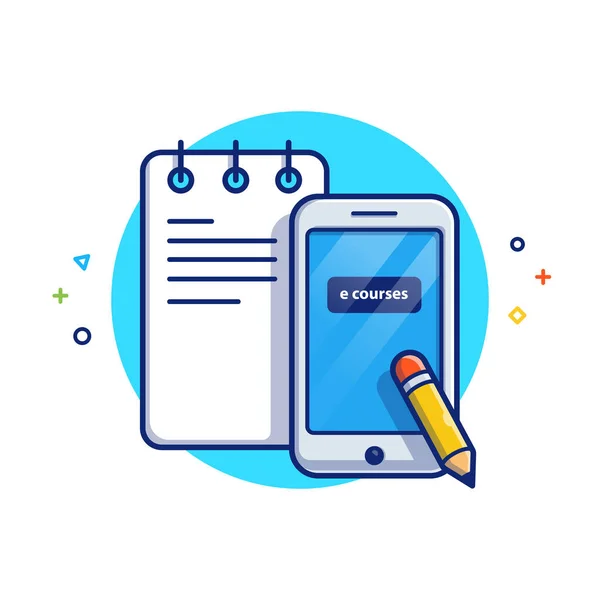 Note Book Hand Phone Pencil Cartoon Vector Icon Illustration Education — 스톡 벡터