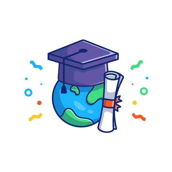 World Graduation Hat Bachelor Certificates Cartoon Vector Icon Illustration Education — ストックベクタ