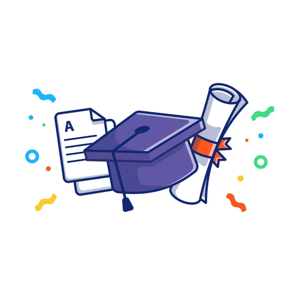 Graduation Hat Bachelor Certificates Cartoon Vector Icon Illustration Education Object — ストックベクタ