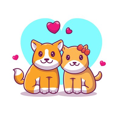 Couple Shiba Inu Dog Cartoon Vector Icon Illustration. Animal Nature Icon Concept Isolated Premium Vector. Flat Cartoon Style