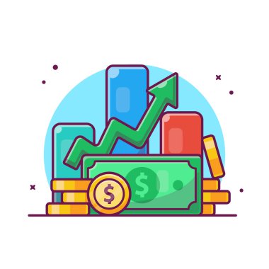 Investment Statistic Growth With Money Vector Icon Illustration. Finance Object Icon Concept Isolated Premium Vector. Flat Cartoon Style