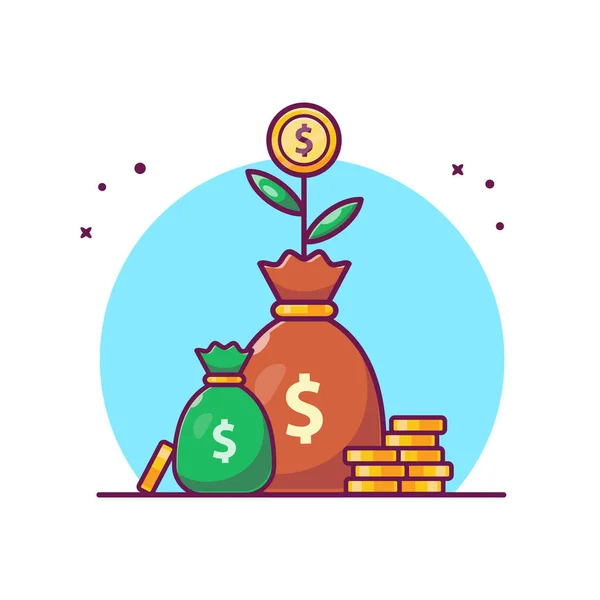 Investment Plant Money Gold Coin Cartoon Vector Icon Illustration Finance — Stok Vektör