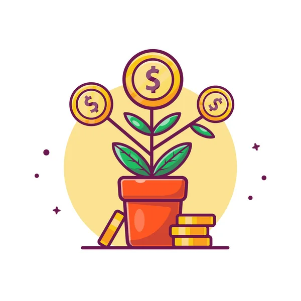 Invesment Plant Money Gold Coin Cartoon Vector Icon Illustration Finance — Stok Vektör