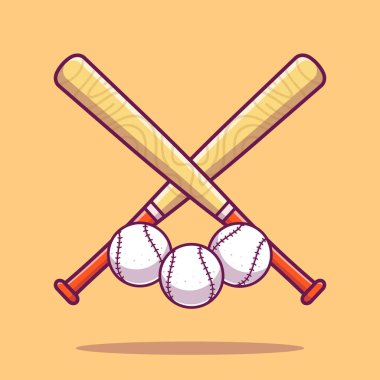 Baseball With Stick Cartoon Vector Icon Illustration. Sport Object Icon Concept Isolated Premium Vector. Flat Cartoon Style
