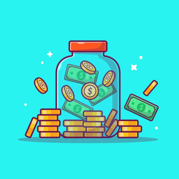 Jar Coin Money Cartoon Vector Icon Illustration Finance Object Icon — Stok Vektör