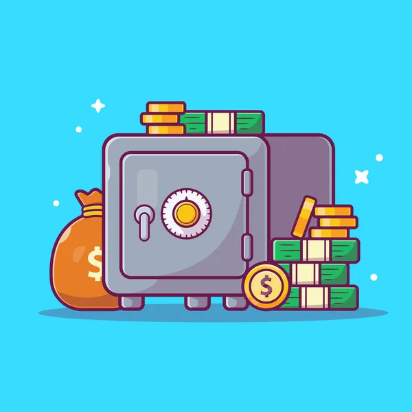 Safe Deposit Box Money Coin Cartoon Vector Icon Illustration Finance — Stok Vektör