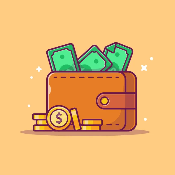Wallet Money Coin Cartoon Vector Icon Illustration Finance Object Concept — Stok Vektör