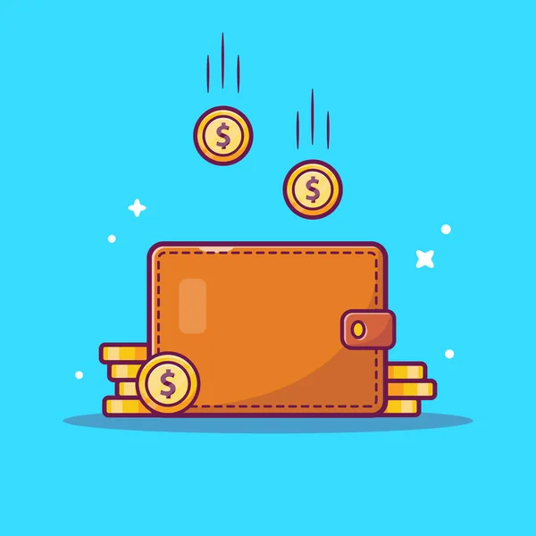 Brieftasche Mit Geld Und Münze Cartoon Vector Icon Illustration Finance — Stockvektor