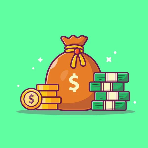 Money Bag Money Coin Cartoon Vector Icon Illustration Finance Object — Stock Vector