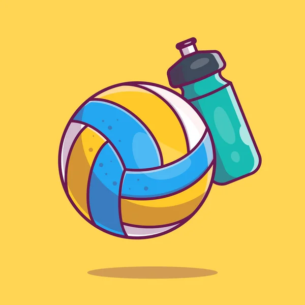 Volley Ball With Bottle Cartoon Vector Icon Illustration. Sport Object Icon Concept Isolated Premium Vector. Flat Cartoon Style