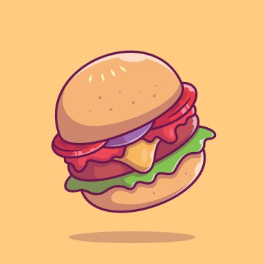 Cheese Burger Cartoon Vector Icon Illustration. Food Object Icon Concept Isolated Premium Vector. Flat Cartoon Style