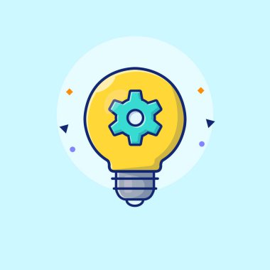 Lamp With Gear Cartoon Vector Icon Illustration. Education Technology Icon Concept Isolated Premium Vector. Flat Cartoon Style