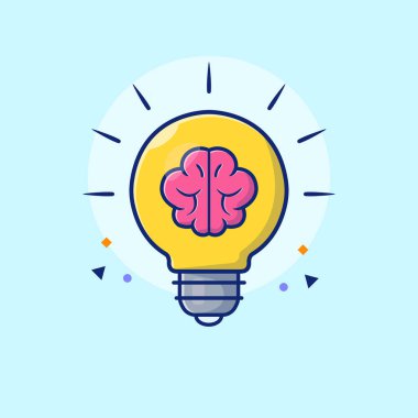 Lamp With Brain Cartoon Vector Icon Illustration. Education Technology Icon Concept Isolated Premium Vector. Flat Cartoon Style