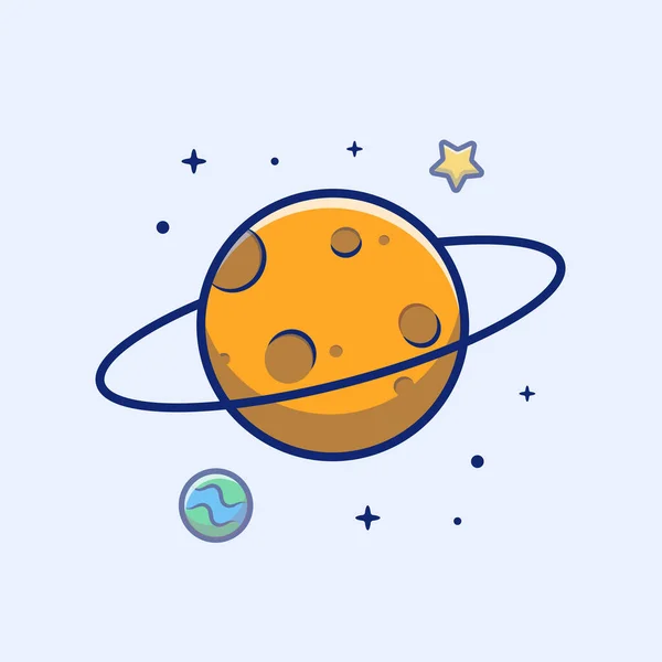 Planet Saturn Star Space Cartoon Vector Icon Illustration Nature Science — Vettoriale Stock