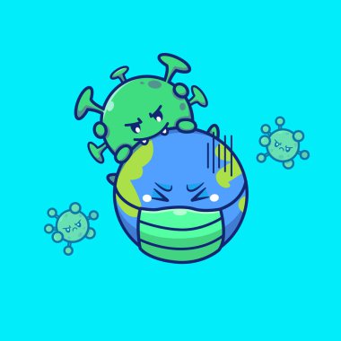World Scare Corona Virus Cartoon Vector Icon Illustration. People Medical Icon Concept Isolated Premium Vector. Flat Cartoon Style