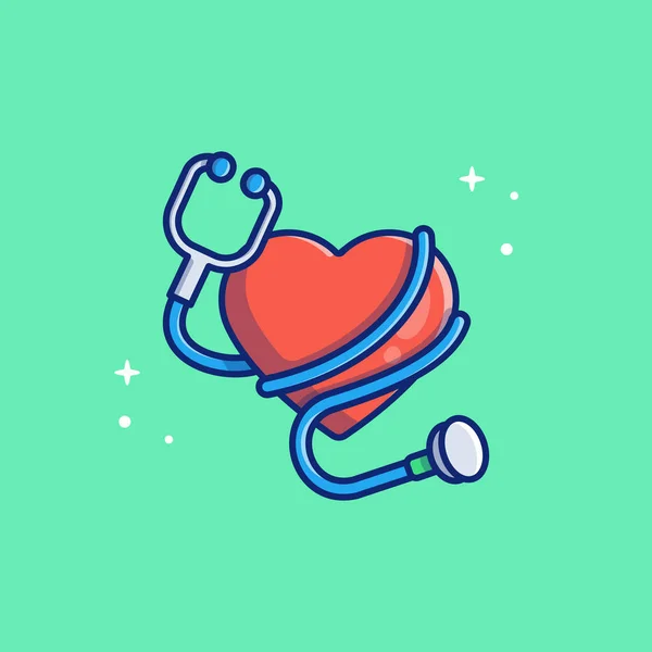 Corazón Con Estetoscopio Dibujos Animados Vector Icono Ilustración Cuidado Salud — Vector de stock