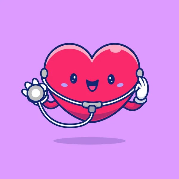 Coração Bonito Com Estetoscópio Cartoon Vector Icon Ilustração Healthcare Objeto — Vetor de Stock