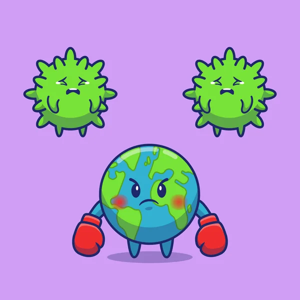 World Fighting Virus Cartoon Vector Icon Illustration People Medical Icon — Stock Vector