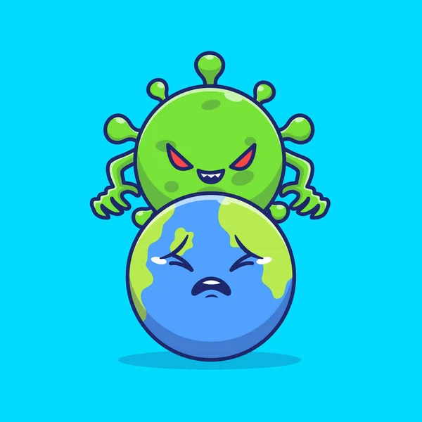 Cute Virus Attack World Illustration Cartoon Vector Icon Illustration People — Stock Vector