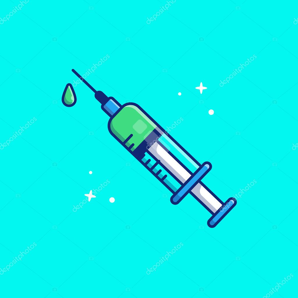 Injection Syringe Cartoon Vector Icon Illustration. Healthcare Object Icon Concept Isolated Premium Vector. Flat Cartoon Style