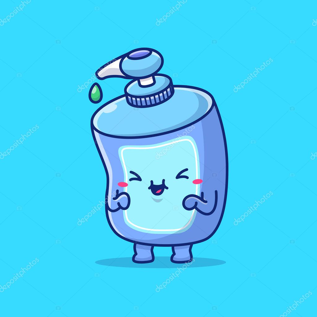 Cute Liquid Soap Illustration Cartoon Vector Icon Illustration.Healthcare Object Icon Concept Isolated Premium Vector. Flat Cartoon Style