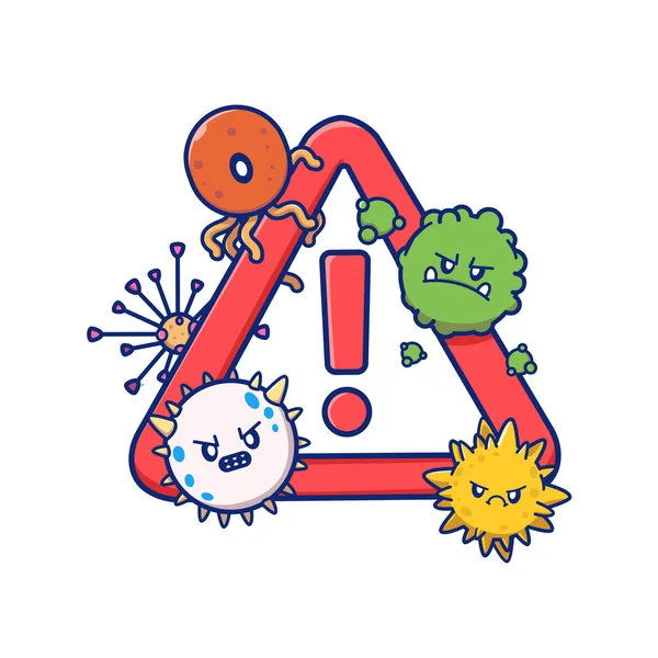 Cute Virus Cartoon Stop Sign Cartoon Vector Icon Illustration Science — Stock Vector