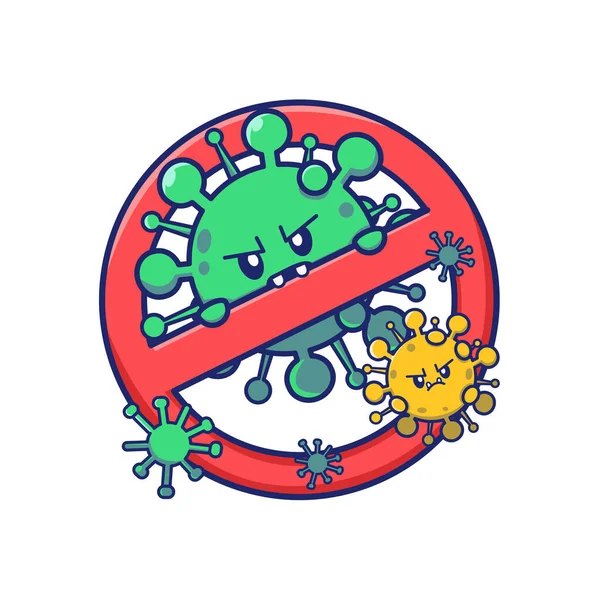 Netter Virus Cartoon Mit Stop Sign Cartoon Vector Icon Illustration — Stockvektor