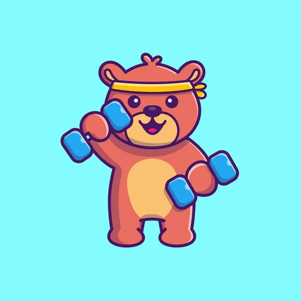 Cute Bear Work Out Lifting Dumbbell Cartoon Vector Icon Illustration — Stock Vector