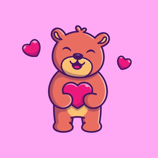 Roztomilý Medvěd Drží Láska Karikatura Vektorový Ikona Ilustrace Animal Nature — Stockový vektor