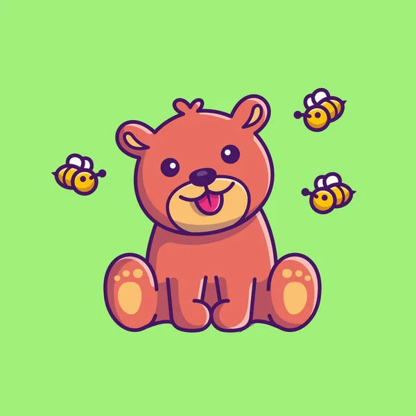Cute Honey Bear Bee Cartoon Vector Icon Illustration Animal Nature — Stock Vector