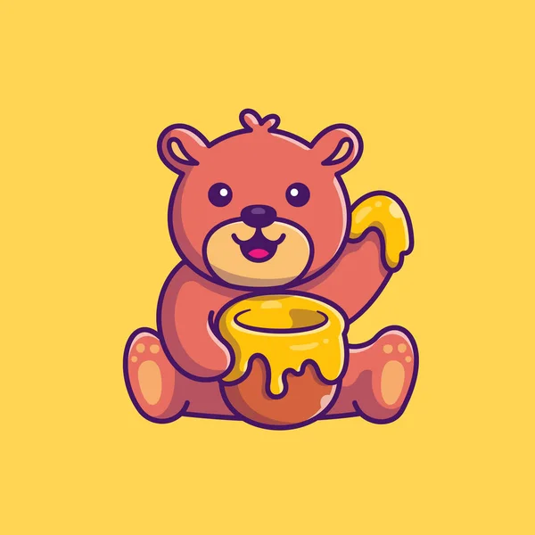 Leuke Honingbeer Met Honing Cartoon Vector Icoon Illustratie Diervoeder Icon — Stockvector