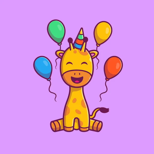 Mignon Girafe Birtdhay Party Dessin Animé Vectoriel Icône Illustration Icône — Image vectorielle