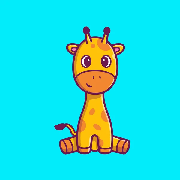 Mignon Girafe Assis Dessin Animé Vectoriel Icône Illustration Animal Nature — Image vectorielle