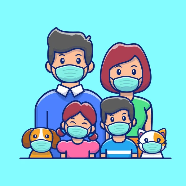 Famiglia Che Indossa Maschera Cartone Animato Vettoriale Icona Illustrazione Peoplemedical — Vettoriale Stock