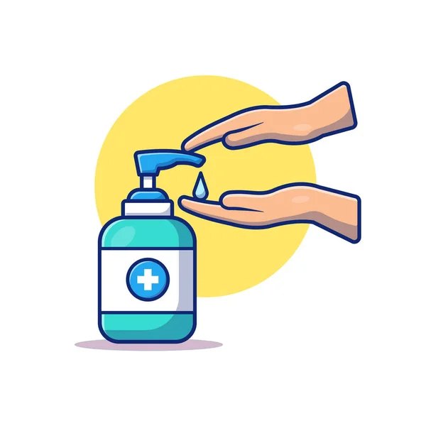 Tvätthand Med Hand Sanitizer Tecknad Vektor Ikonillustration People Medical Icon — Stock vektor