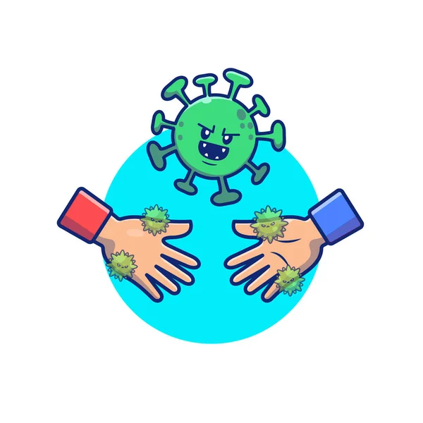 Hand Shake Cute Virus Cartoon Vector Icon Illustration People Medical — Stock Vector