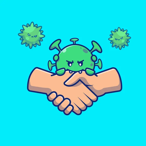 Hand Shake Cute Virus Cartoon Vector Icon Illustration People Medical — Stock Vector