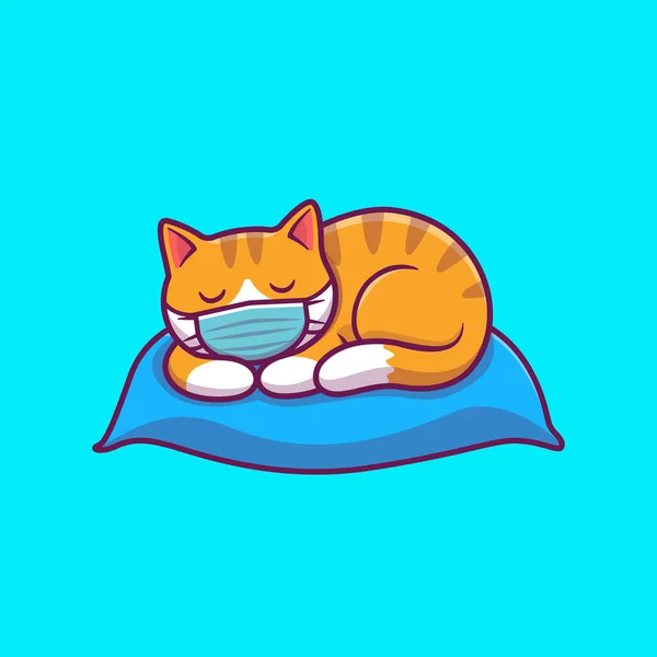 Cute Cat Sleeping Mask Pillow Cartoon Vector Εικονογράφηση Έννοια Ιατρικής — Διανυσματικό Αρχείο