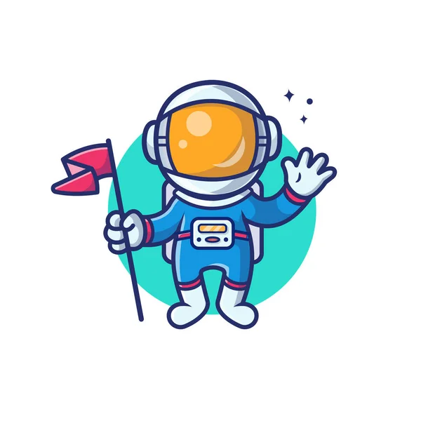 Astronaut Holding Flag Cartoon Vector Icon Illustratie Wetenschapstechnologie Icon Concept — Stockvector