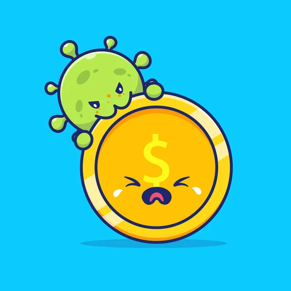 Cute Virus Coin Money Cartoon Vector Icon Illustration Medical Financial — Stock Vector