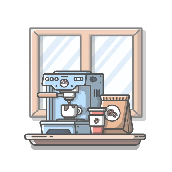 Koffiemachine Espresso Mokken Cup Coffee Pack Cartoonvector Icon Illustratie Drink — Stockvector
