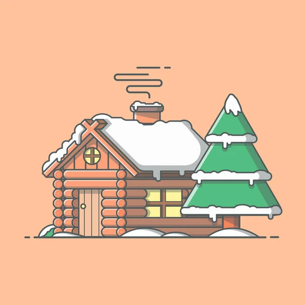 Snow Cabin Winter Cartoon Vector Icon Illustration Building Holidays Icon — Stock Vector