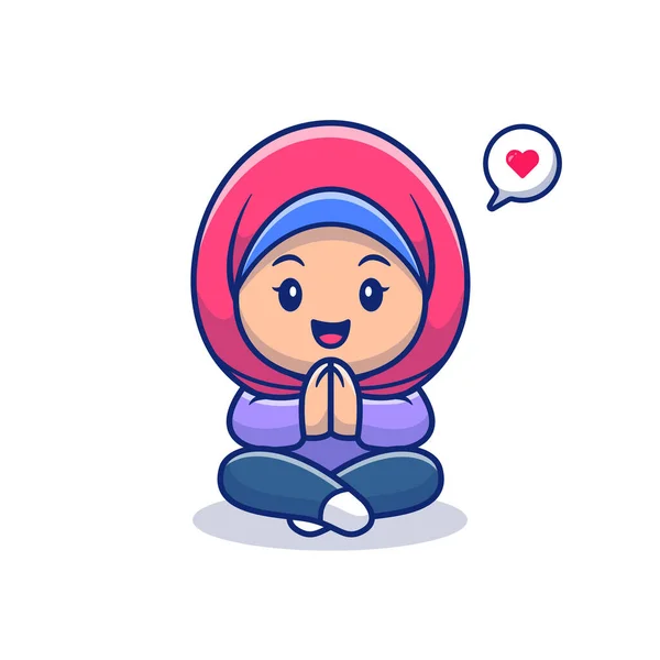 可爱的女孩穆斯林卡通矢量图标说明 人民宗教理想的概念孤立的保费向量 平面卡通风格 — 图库矢量图片