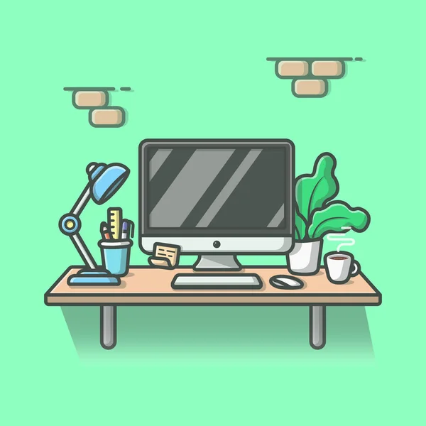 Workspace Cartoon Vector Icon Illustration 약자이다 Peopletechnology Icon Concept Isolated — 스톡 벡터